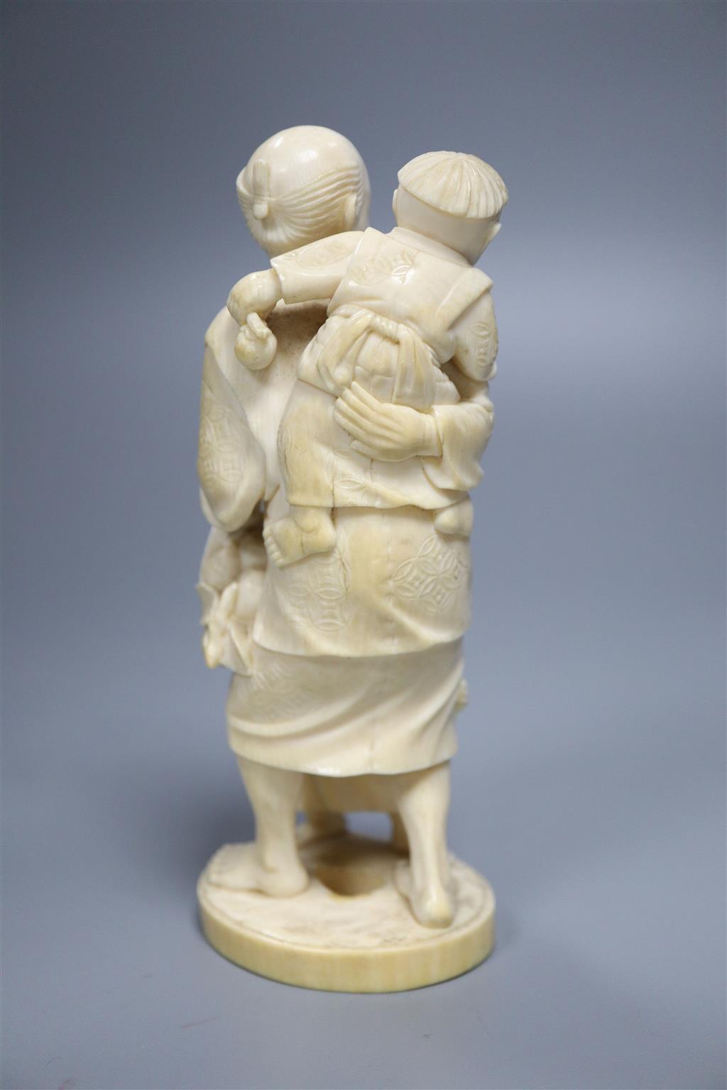 A Japanese Tokyo school ivory group of a farmer and children, Meiji period, height 16cm